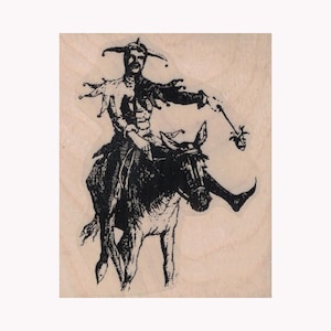 Jester montar caballo RUBBER STAMP, sello de joker, sello de la insensa, sello de la corte medieval, sello del bufón de la corte, sello del circo, sello del renacimiento, payaso