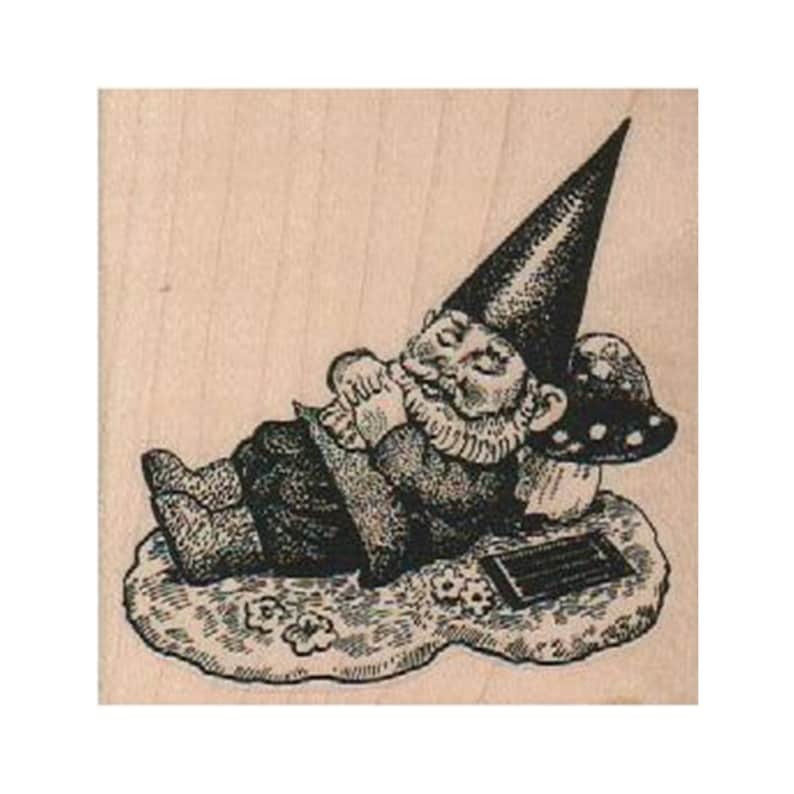 Sleeping Gnome RUBBER STAMP Lazy Gnome Stamp Sleepy Gnome Etsy