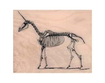 Unicorn Skeleton RUBBER STAMP, Halloween Stamp, Unicorn Stamp, Bones Stamp, Fantasy Stamp, Anatomy Stamp, Skeleton Stamp, Unicorn Skeleton