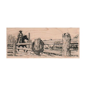 Cowboy by Fence RUBBER STAMP, Cowboys Stamp, Horse Riding Stamp, Horse Stamp, Rodeo Stamp, Cowboy Stamp, Western Stamp, Ranch Stamp,