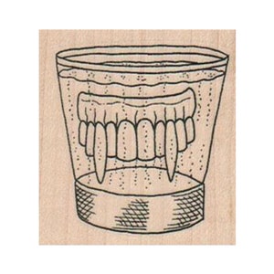 Vampire Teeth In Glass RUBBER STAMP, Halloween Stamp, Vampire Stamp, Teeth Stamp, Funny Halloween Stamp, Vampire Teeth Stamp