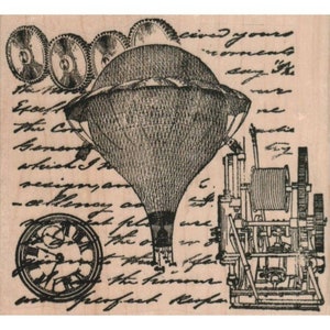 Steampunk Collage RUBBER STAMP, Steampunk Stamp, Balloon Stamp, Gear Stamp, Mechanical Stamp, Clock Stamp, Collage Stamp, Mixed Media Stamp