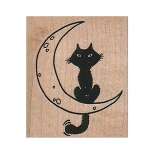 TIMBRO GOMMA Gatto sulla Luna, Timbro Luna, Timbro Gatto, Timbro Halloween, Timbro Felino, Timbro Celeste, Timbro Luna Crescente, Timbro Gatto Nero