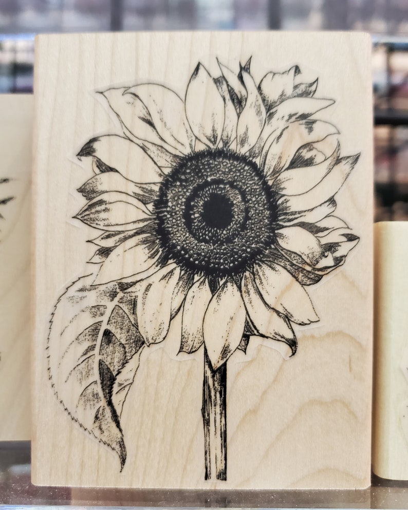 Sunflower RUBBER STAMP Leafy Sunflower Rubber Stamp Flower Etsy