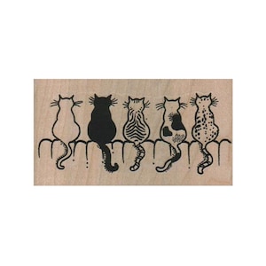 Cats on a Fence RUBBER STAMP, Kitty Rubber Stamp, Cat Stamp, Feline Stamp, Cat Lover Stamp, Cat Tails Stamp, Kitten Stamp, Pet Lover Stamp