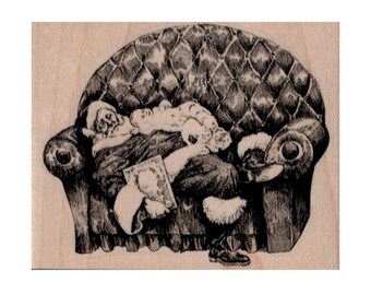 Santa Sleeping On Couch RUBBER STAMP, Santa Claus Stamp, Santa Stamp, Christmas Stamp, X-Mas Stamps, St. Nick Stamp, Holiday Stamp