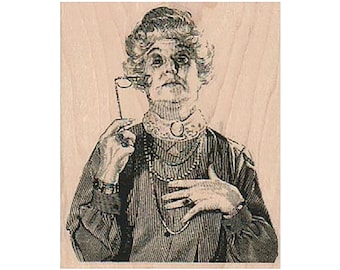 Dame met bril RUBBERSTEMPEL, oude damestempel, echte damestempel, vastzittende damestempel, oude vrouw, retro damesstempel, judging Lady-stempel