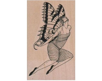 Butterfly Lady RUBBER STAMP, Fantasy Stamp, Fairy Stamp, Garden Stamp, Butterfly Stamp, Mystical Stamp, Flying Lady Stamp, Fairies Stamp