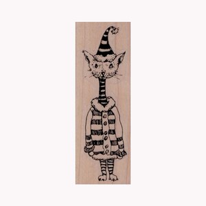 Crazy Christmas Cat RUBBER STAMP, Christmas Stamp, Cat Christmas Stamp, Cat Stamp, Kitty Stamp, Santa Hat Stamp, Cat in Santa Hat Stamp