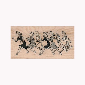 Timbro in gomma retrò Running Ladies, timbro da donna, timbro da donna, timbro da donna, timbro da amica, timbro da corsa da donna, timbro da donna retrò, timbro retrò anni '50