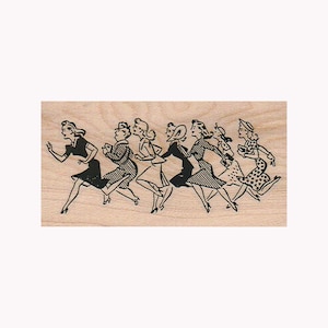 Running Ladies Retro RUBBER STAMP, Ladies Stamp, Women Stamp, Lady Stamp, Friends Stamp, Ladies Running Stamp, Retro Ladies Stamp, Retro 50s