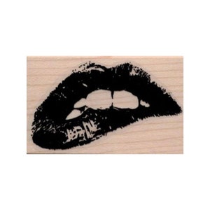 Lips Biting RUBBER STAMP, Woman Stamp, Lady Rubber Stamp, Kissing Stamp, Lipstick Stamp, Lips Stamp, Kissing Lips Stamp, Lusty Lips Stamp