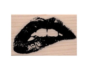 Lips Biting RUBBER STAMP, Woman Stamp, Lady Rubber Stamp, Kissing Stamp, Lipstick Stamp, Lips Stamp, Kissing Lips Stamp, Lusty Lips Stamp
