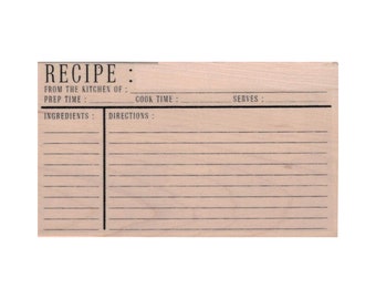 Recipe Card RUBBER STAMP, Recipe Stamp, Cooking Stamp, Family Recipe Stamp, Recipe Card Stamp, Baking Stamp, Cooking Directions Stamp, Food