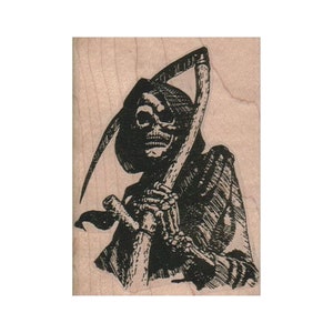 Grim Reaper RUBBER STAMP, Death Stamp, Halloween Stamp, Skull Stamp, Scary Halloween Stamp, Scary Stamp, Skeleton Stamp, Halloween Crafts