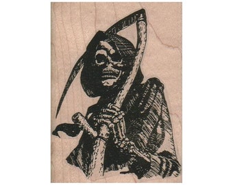 Grim Reaper RUBBER STAMP, Death Stamp, Halloween Stamp, Skull Stamp, Scary Halloween Stamp, Scary Stamp, Skeleton Stamp, Halloween Crafts