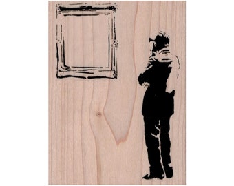 Banksy Painting Admirer RUBBER STAMP, Museum Stamp, Painting Stamp, Banksy Stamp, Art Stamp, Artwork Stamp, Mirror Stamp, Man Looking Stamp