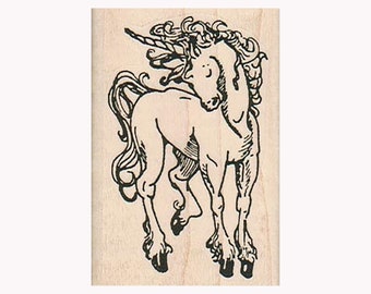 Shy Unicorn RUBBER STAMP, Fantasy Stamp, Mystical Stamp, Mystical Creature Stamp, Unicorn Lover Stamp, Unicorn Gift Stamp, Magic Stamp