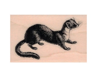 Ferret RUBBER STAMP, Ferret Lover Stamp, Pet Stamp, M. Putorius Stamp, Polecat Stamp, Mammal Stamp, Small Animal Stamp, Standing Ferret