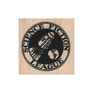Science Fiction League RUBBER STAMP, Space Ship Stamp, Space Stamp, Science Fiction Stamp, Space Travel Stamp, Sci Fi Stamp, UFO Stamp