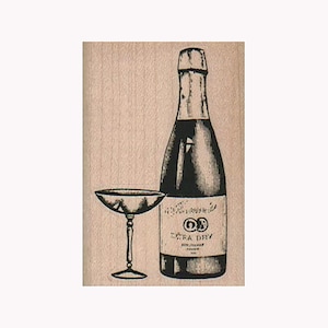 SELLO DE GOMA DE CHAMPÁN Y COPA, Sello de champán, Sello de celebración, Sello de año nuevo, Sello de fiesta, Sello de cumpleaños, Sello de cena, Sello de alcohol