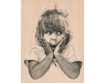 Surprised Girl RUBBER STAMP, Girl Stamp, Child Stamp, Surprised Stamp, Shocked Stamp, Hands on Face Stamp, Kid Stamp, Oh No! Stamp, Funny