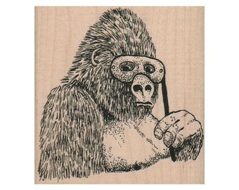 Banksy Gorilla With Mask RUBBER STAMP,Banksy Stamp, Gorilla Stamp, Costume Stamp, Funny Stamp, Street Art Stamp, Animal Stamp, Mammal Stamp