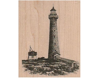 Lighthouse Scene RUBBER STAMP, Water Stamp, Lighthouse Stamp, Ocean Stamp, Sea Port Stamp, Sailing Stamp, Landmark Stamp, Travel Stamp
