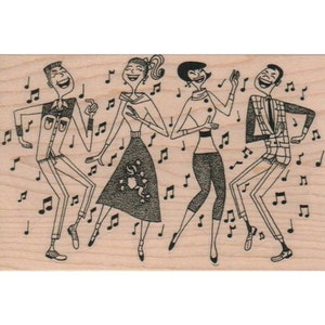 Retro Dance Party RUBBER STAMP, Party Stamp, Dancers Stamp, Retro Stamp, Fun Stamp-Invitations, Card making