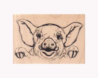 Pig Peering RUBBER STAMP, Pig Stamp, Pig Lover Stamp, Little Piggy Stamp, Funny Pig Stamp, Pet Stamp, Animal Stamp, Farm Stamp, Piglet Stamp