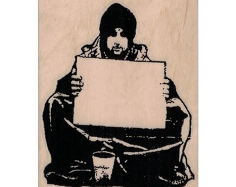 Banksy Sign Beggar RUBBER STAMP, Sign Stamp, Artist Stamp, Satire Stamp, Banksy Stamp, Street Art Stamp, Banksy Art Stamp, Holding Sign