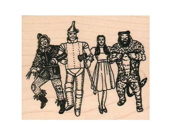 Dancing Foursome RUBBER STAMP, Follow The Yellow Brick Road, Scarecrow Stamp, Dorothy Stamp, Lion Stamp, Tin man Stamp, Friends Stamp