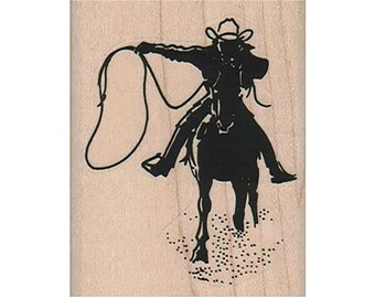 Cowboy With Lasso RUBBER STAMP, Cowboy Stamp, Horse Riding Stamp, Rodeo Stamp, Old West Stamp, Horse Stamp, Western Stamp, Ranch