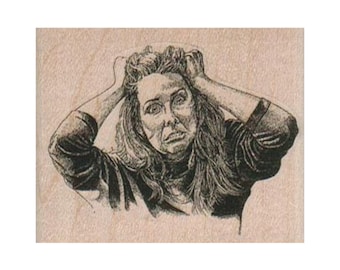 Dame die haar uittrekt RUBBERSTEMPEL, verraste dame, dame rubberstempel, Mad Lady rubberstempel, gefrustreerde damestempel, gestresste damestempel