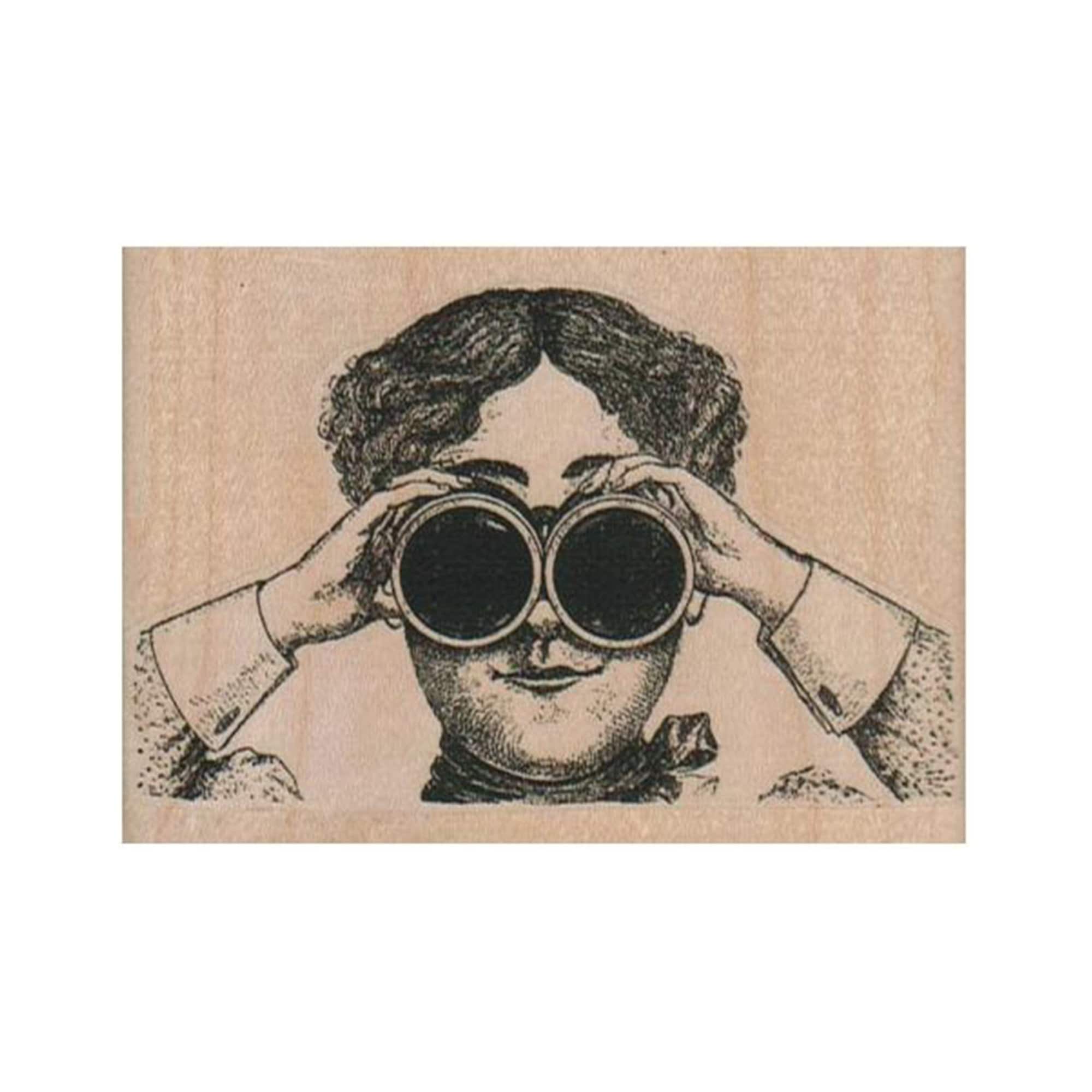 Woman Looking Through Binoculars RUBBER STAMP Lady Stamp Etsy