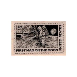 Mann auf Mond Briefmarke, Poststempel, Mixed Media Stempel, Neil Armstark, Mond Stempel, Mondstempel, Astronaut Stempel, Mondlandung