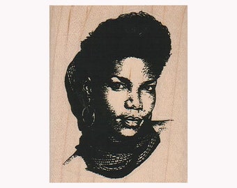 Dame avec des boucles d'oreilles RUBBER STAMP, Beautiful Lady Stamp, African American Woman Stamp, Model Stamp, Photograph Stamp, Woman Stamp, Lady Stamp