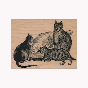 Four Cats RUBBER STAMP, Cat Rubber Stamp, Cat Lover Gift, Cats Stamp, Kitty Stamp, Kitten Stamp, Cat Lover Stamp, Feline Stamp, Kitty-Kitty