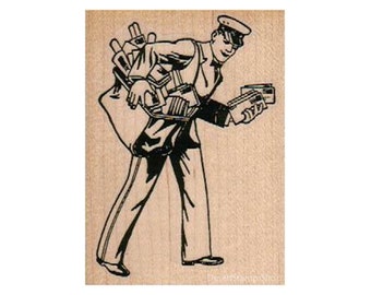 Postman RUBBER STAMP, Mail Delivery Rubber Stamp, Postman Delivering Letters, Mail Stamp, Mailman Stamp, Mail Carrier Stamp, Postal Delivery