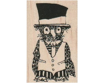 Owl In Vest RUBBER STAMP, Steampunk Owl Stamp, Steampunk Stamp, Owl Stamp, Owl in Hat Stamp, Dressed Up Owl Stamp, Wise Owl Stamp, Owl Lover