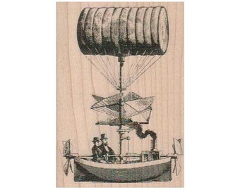 Steampunk Flying Machine TIMBRO DI GOMMA, francobollo vittoriano, francobollo palloncino, francobollo palloncino Steampunk, francobollo Steampunk, trasporto Steampunk
