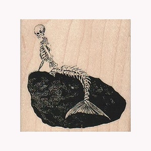 Skeleton Mermaid RUBBER STAMP, Fantasy Stamp, Ocean Stamp, Beach Stamp, Sea, Mermaid Stamp, Mermaid Lover Stamp, Scary Mermaid, Skeleton