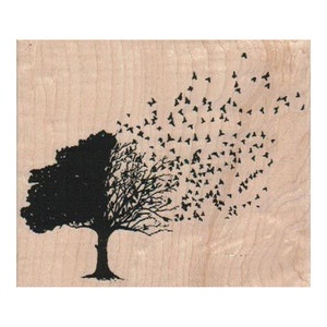 Bladeren veranderen in vogels en vliegen weg Boom RUBBERSTEMPEL, boomstempel, vogelstempel, buitenstempel, bladerenstempel, bosstempel, natuurstempel, tatoeage