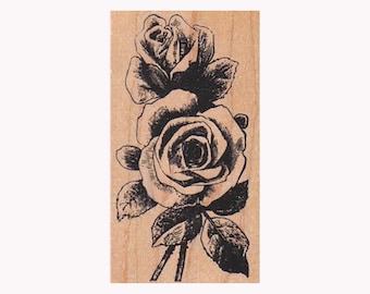 Double Roses RUBBER STAMP, Flower Stamp, Rose Stamp, Love Stamp, Rose Bush Stamp, Bouquet Stamp, Double Roses Blooming, Blooming Rose Stamp