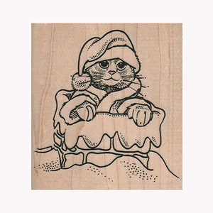 Cat Santa In Chimney RUBBER STAMP, Christmas Stamp, Cat Christmas Stamp, Cat Stamp, Kitty Stamp, Santa Hat Stamp, Cat in Santa Hat Stamp