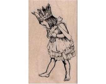 Girl In Princess Costume RUBBER STAMP, Little Girl Stamp, Princess Stamp, Costume Stamp, Royal Stamp, Fairy Stamp, Dress Up Stamp, Kid Stamp