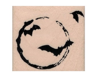 Bats Over Moon RUBBER STAMP, Halloween Stamp, Halloween Party Stamp, Moon Stamp, Bat Stamp, Flying Bats Stamp, Haunted Stamp, Hallows Eve