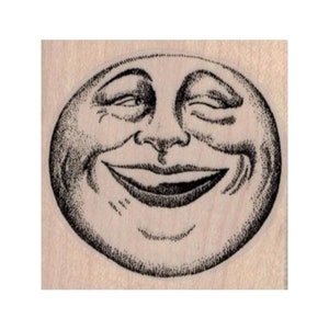 Happy Moon RUBBERSTEMPEL, Man in the Moon-stempel, maanstempel, nachtstempel, volle maanstempel, Halloween-stempel, antropomorfe maanstempel