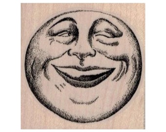 Happy Moon RUBBER STAMP, Man in the Moon Stamp, Lunar Stamp, Night Stamp, Full Moon Stamp, Halloween Stamp, Anthropomorphic Moon Stamp