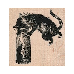 Cat & Mouse In Bottle RUBBER STAMP, Cat Stamp, Cat Lover Gift, Cats Stamp, Kitty Stamp, Kitten Stamp, Cat Lover Gifts Stamp, Feline Stamp